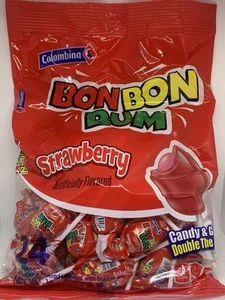 Colombina Bon Bon Bum Lollipops with Bubble Gum, Strawberry Flavored 24 Pieces - Picture 1 of 2