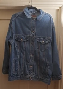 Topshop 100% Cotton Oversized Denim Jacket Baggy Longline Mid-Blue Size 10 - Picture 1 of 13