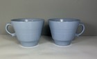 2 x Large Woods Ware Iris Blue Breakfast Tea Cups - Vintage Utility Ware