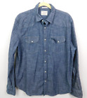 Lucky Brand Mens Shirt Large Pearl Snap Up Western Long Sleeve Blue Cowboy