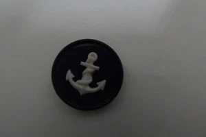 Single Button -blue & white nautical - anchor - 1" - shank - Picture 1 of 2