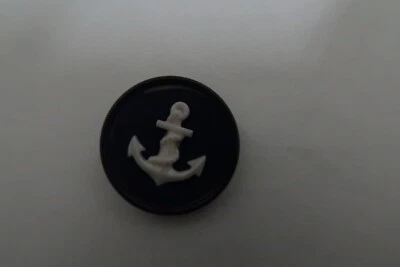 Single Button  -blue & white nautical - anchor - 1" - shank - Image 1 of 2