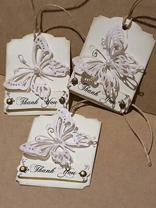 Handmade vintage/shabby butterfly all occasion 'Thank you' gift tags with twine. - Picture 1 of 11