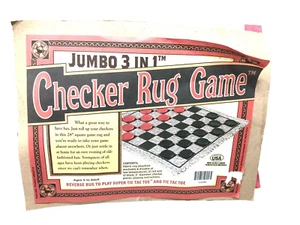 Checker Rug Game Jumbo 3 in 1 Checkers & Tic Tac Toe, 28” Square Game - Picture 1 of 2