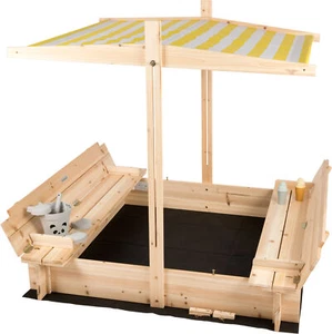 Kinder Sandkasten mit Dach Abdeckung Deckel aus Holz, Sitzbank Boden Bänken 120 - Bild 1 von 7