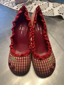 Vintage Irregular Choice 37 7 Cherry Red Gingham Pinup Shoes - Picture 1 of 6