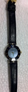 EXQUISITE CENTURY WOMEN'S WRIST WATCH 18K GOLD NAVY BLUE ORIGINAL LEATHER STRAP - Picture 1 of 3