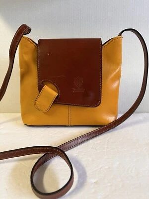 Vera Pelle Unique Crossbody Italian Leather Shoulder Bag Purse Yellow Brown EUC - Image 1 of 4