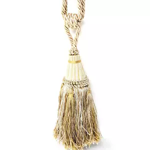 Drapery Curtain tieback Ivory Gold Tassel Fringe 23" Luxury Regency Twisted Cord - Picture 1 of 11