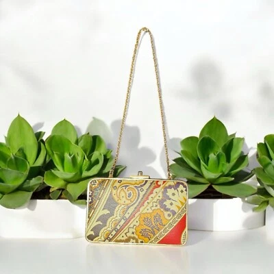 Bolso sin asas J. Mclaughlin cuero multicolor estampado cachemira cadena dorada borde dorado Foto 1 de 4