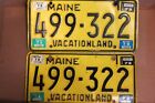 Vintage Pair MAINE Yellow/Black VACATIONLAND License Plate, 499-322 early 1970's