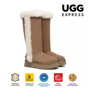 UGG EVERAU® UGG Boots Women Sheepskin Wool Shearling Lined Tall Platform Kazzi - Picture 1 of 11