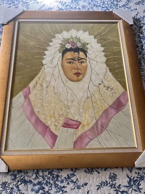 "Pintura de Frida Kahlo AUTORRETRATO COMO TEHUANA 20x24"" enmarcada óleo sobre lienzo" Foto 1 de 4