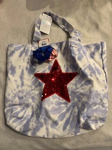 Borsa tote USA con paillettes stella con 2 scrunchies 4 luglio borsa regalo spesa spiaggia - Foto 1 di 7