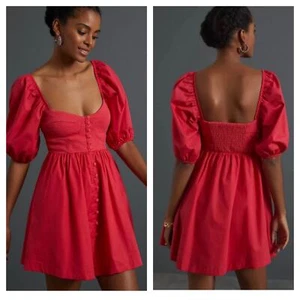 NWT Anthropologie Maeve Pink Puff-Sleeved Sweetheart Mini Dress Medium - Picture 1 of 13
