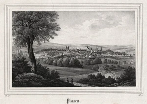 Plauen. Gesamtansicht. Lithographie aus Saxonia um 1840 - Picture 1 of 2