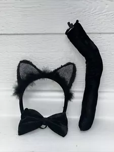 Halloween Black Cat Costume Dress Up Cat Ears Headband - Tail - Bow Tie - Picture 1 of 3