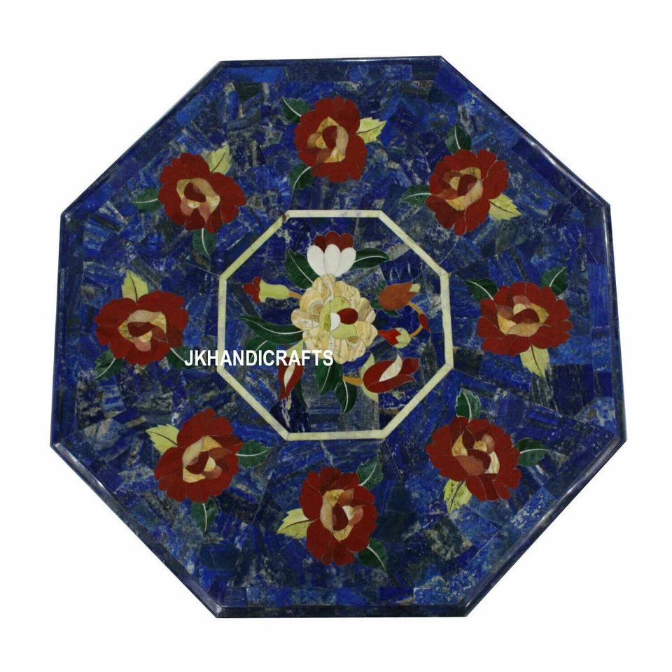 20" Marble Coffee Table Top Random Sea Shell Floral Inlay Art Entry Decor - Image 1 of 4