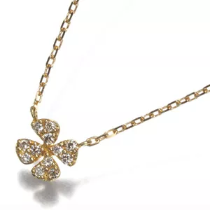 Auth agete Necklace Petal Pave Diamond 0.05ct 18K 750 Yellow Gold - Picture 1 of 4