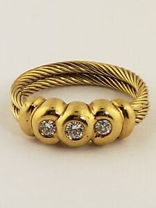 18 Karat Yellow Gold Diamond Cable Ring Size 6 stamped Charriol