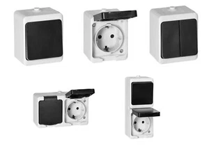 Feuchtraum Serie IP54 Steckdose Schalter Taster Außen Aufputz 230V 16A Werkstatt - Bild 1 von 7