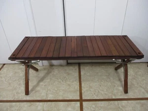 Vtg Wood Slat Roll Top Folding MCM Bench Table Pangean Collection 40"  STRONG - Picture 1 of 14