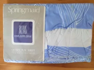 Vintage Bill Blass Designer Springmaid Queen Flat Sheet Blue & White 90x102 - Picture 1 of 8