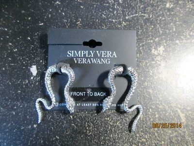 NEW SIMPLY VERA VERA WANG SILVER FRONT BACK SNAKE PIERCED EARRINGS - Image 1 of 3