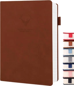 Lined Journal Notebook - A5 Thick 360 Pages Wide Ruled Paper - Hardcover Leather - Picture 1 of 12
