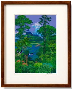 Hiroo Isono Art Tropical 320x260mm con Marco Grabado Bosque Esmeralda Japón Envío gratuito - Imagen 1 de 4