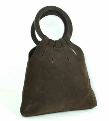 BOLSO DE MANO DE NOCHE DE GAMUZA CUERO GENUINO MARRÓN PLINER DONALD J DE ALTA COSTURA ITALIA Foto 1 de 4