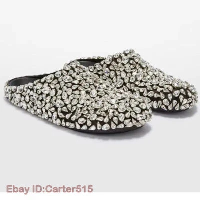Тапочки со стразами на половину головы для подиума шоу туфли на плоской подошве комфорт обувь для свадебной вечеринки - Изображение 1 из 4