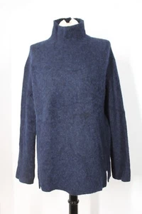 Vince M Blue Fuzzy Modal Alpaca Blend Double Slit Mock Neck Sweater - Picture 1 of 10