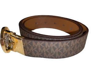 Michael Kors Reversible Faux Leather Brown Belt Size L New NWT silver buckle