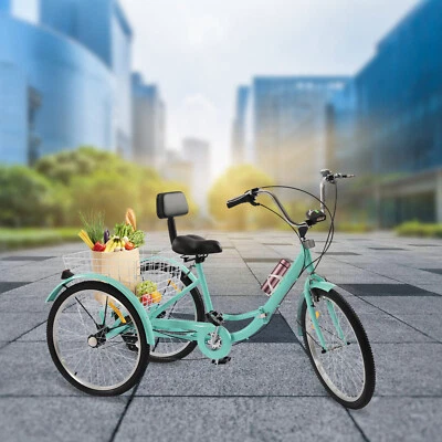 Faltbares 7-Gang 24 zoll 3 Räder Fahrrad für Erwachsene Dreirad mit Einkaufskorb - Bild 1 von 4