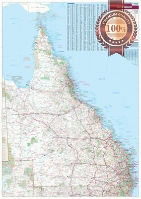 DETAILED QUEENSLAND STATE ROADS QLD MAP OF AUSTRALIA AUS CHART PREMIUM POSTER Foto 1 de 4