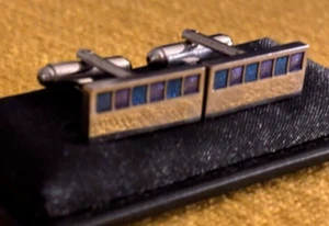 Schöne blau / lila Quadrate Edelstahl Manschettenknöpfe - Top Zustand - Bild 1 von 5