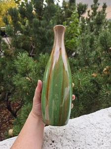Vintage MCM Style Drip Glaze Vase Green Brown Bottle Shape Retro Ceramic 11.5" - Picture 1 of 19