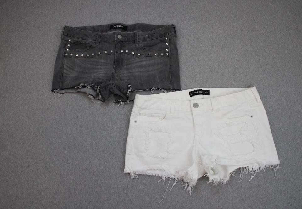 Express Shorts Womens Size 12 Grey & White Relaxed Stretchy Denim Short SET OF 2 - Image 1 of 4