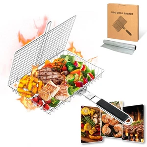 Faltbarer Grillkorb Edelstahl BBQ Camping Grillkörbe - Bild 1 von 9