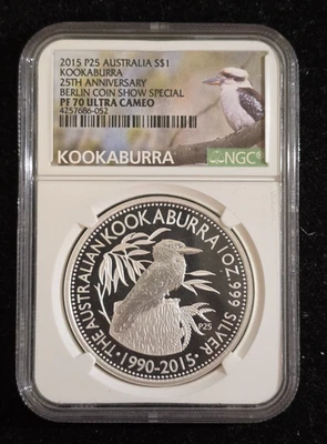 2015 P25 Australia $1 Silver Berlin Coin Show 25th Anniv. Kookaburra NGC PF-70UC - Image 1 of 2