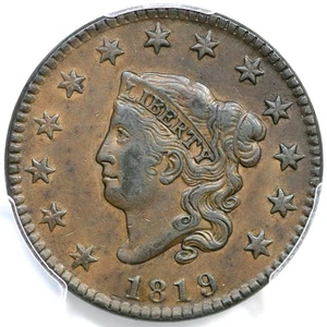 1819 N-6 R-1 PCGS XF 45 CAC Sm Date Matron or Coronet Head Large Cent Coin 1c - Picture 1 of 3