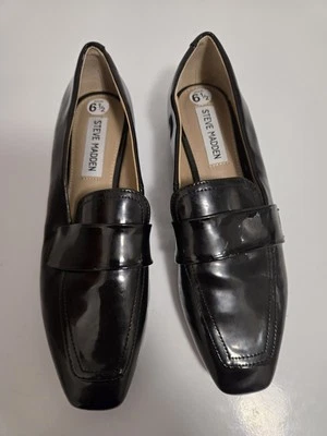 Steve Madden Black Lando Patent Leather Chunky Lug Horsebit Loafers Size 6.5 - Image 1 of 2