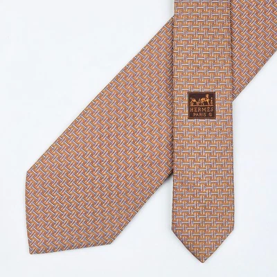 Corbata Hermes Corbata Seda 659140 T Figura H Logo Geométrico en Jacquard Naranja Foto 1 de 4