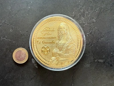 Gigantenprägung Leonardo Da Vinci - Mona Lisa - Medaille - 70mm Vergoldet Neu - Bild 1 von 4