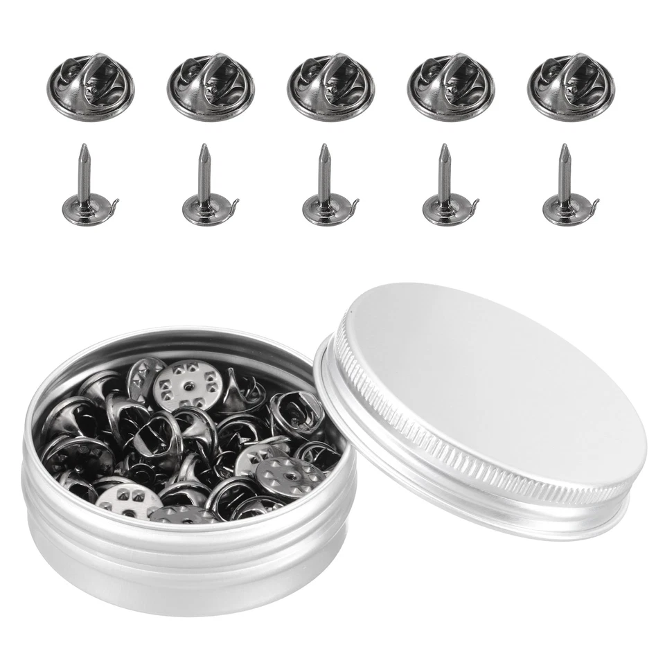 50 Pairs Metal Pin Backs, Butterfly Locking Pin Backs 11mm x 4mm, Grey - Imagem 1 de 4