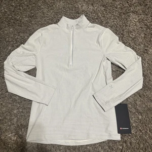 Lululemon Herren gestreift weiß Surge warm 1/2 Reißverschluss Langarm Pullover Neu mit Etikett X-Small - Bild 1 von 8