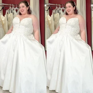 Satin Plus Size Wedding Dresses Sweethert Sleeveless A Line Elegant Bridal Gowns - Picture 1 of 14