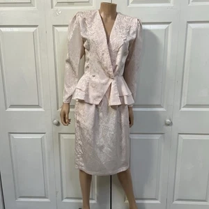VTG 80-s Victorian 2 Pcs Dress Skirt & Top Set Long Sleeves Size 8 Pink - Picture 1 of 18