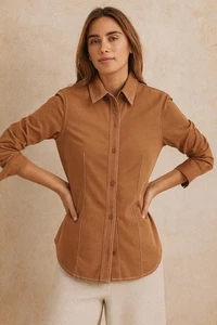 Camicia marrone con bottoni Madewell taglia 2 aderente cropped look western - Foto 1 di 8